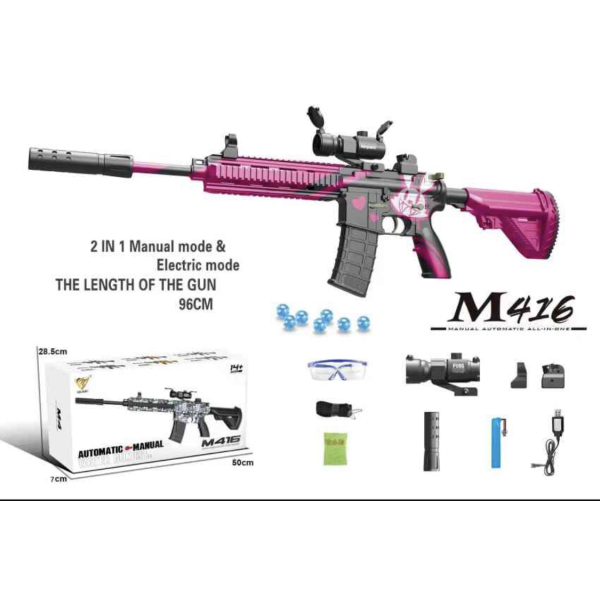 Pink M416 Electric Gel Ball Blaster Toy Gun
